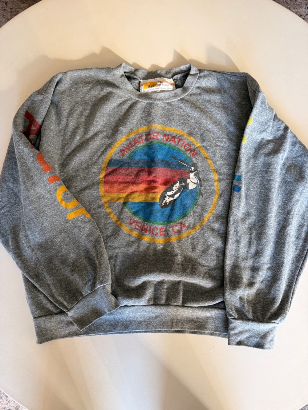 Aviator Nation Venice CA Rainbow Logo Long Sleeve Tee Gray